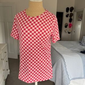 Talbots Raspberry & Soft White Picnic Check Short Sleeve Knit Top Size S